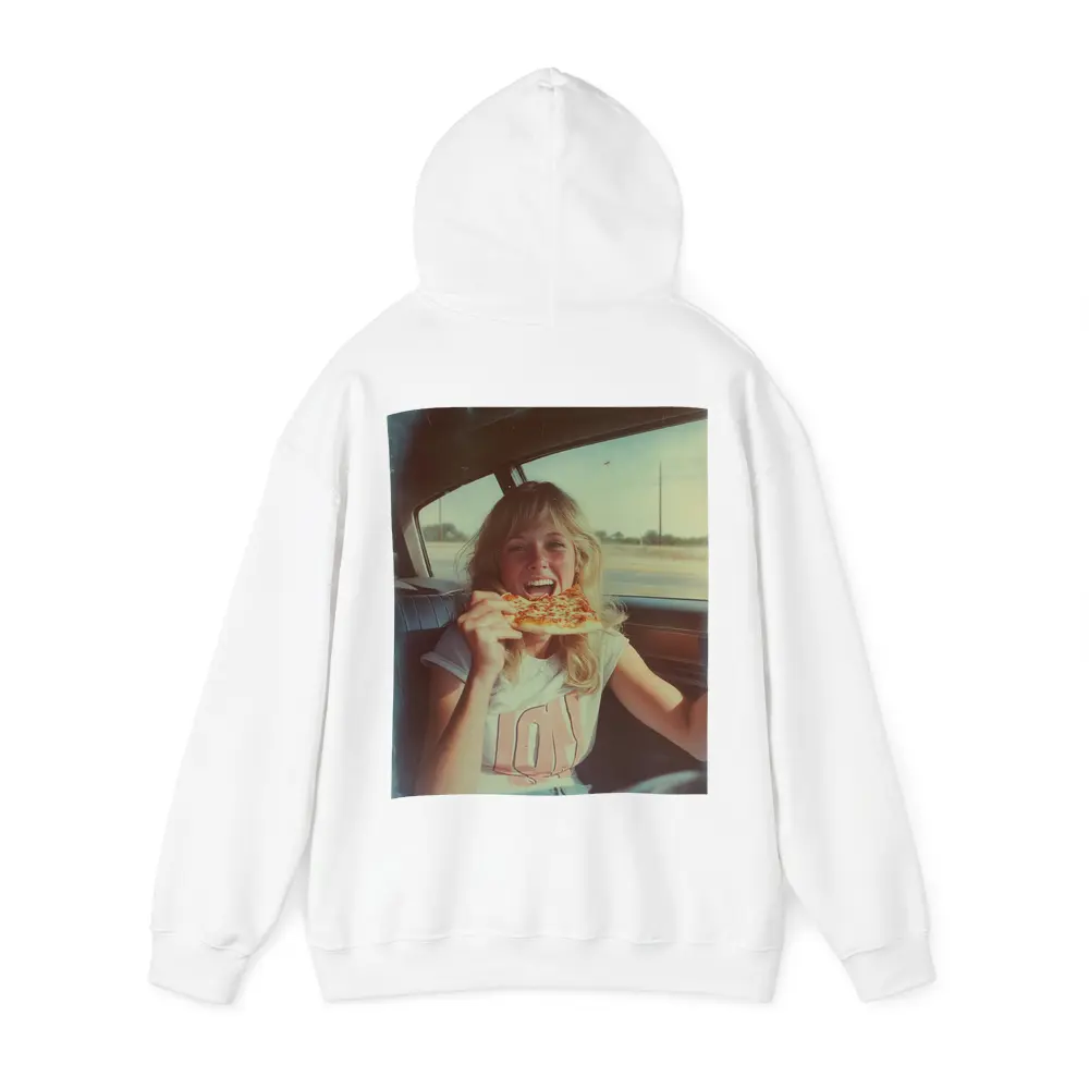 Retro Girl Eating Pizza In Car – Hoodies
