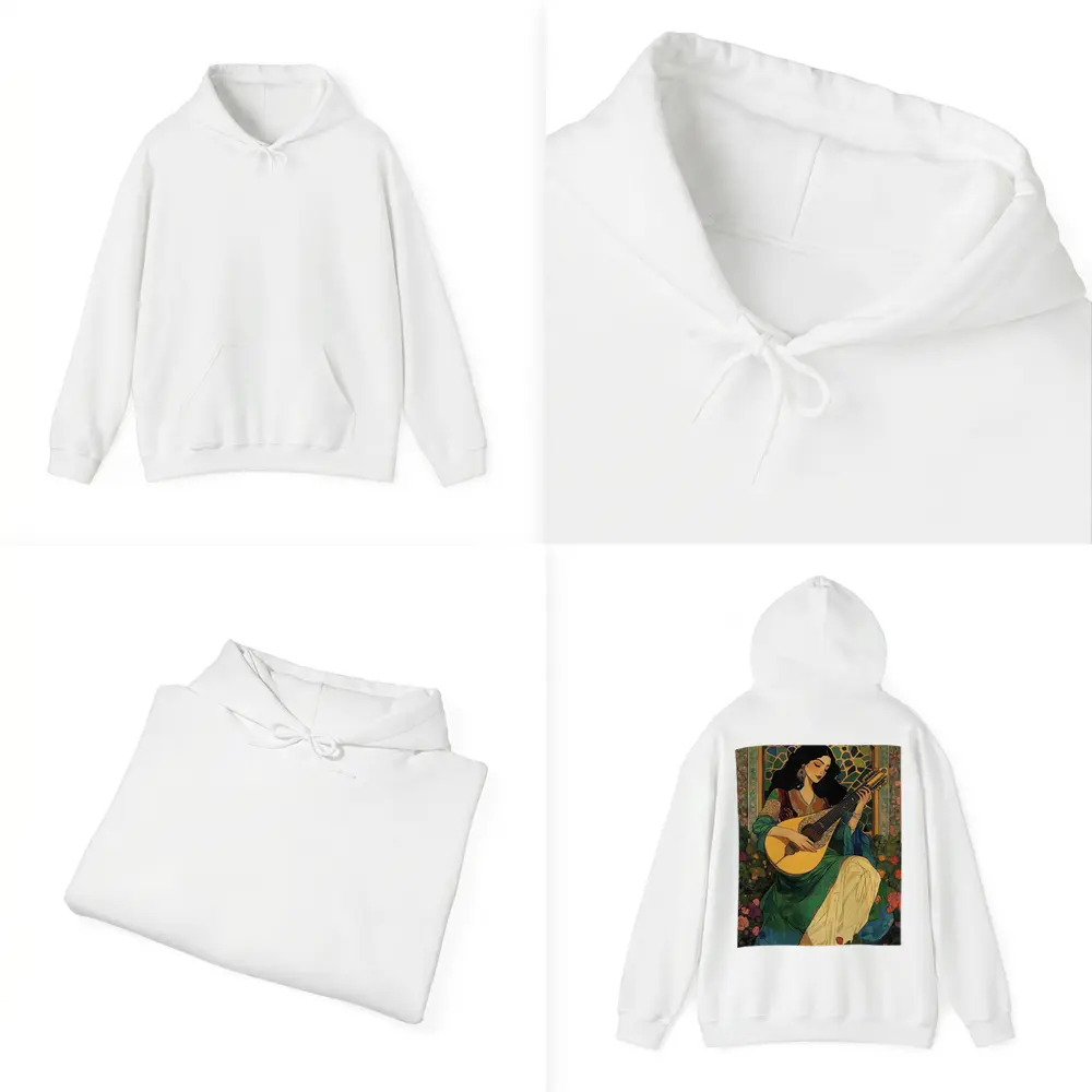 Woman Playing Lute Art Nouveau Floral – Hoodies