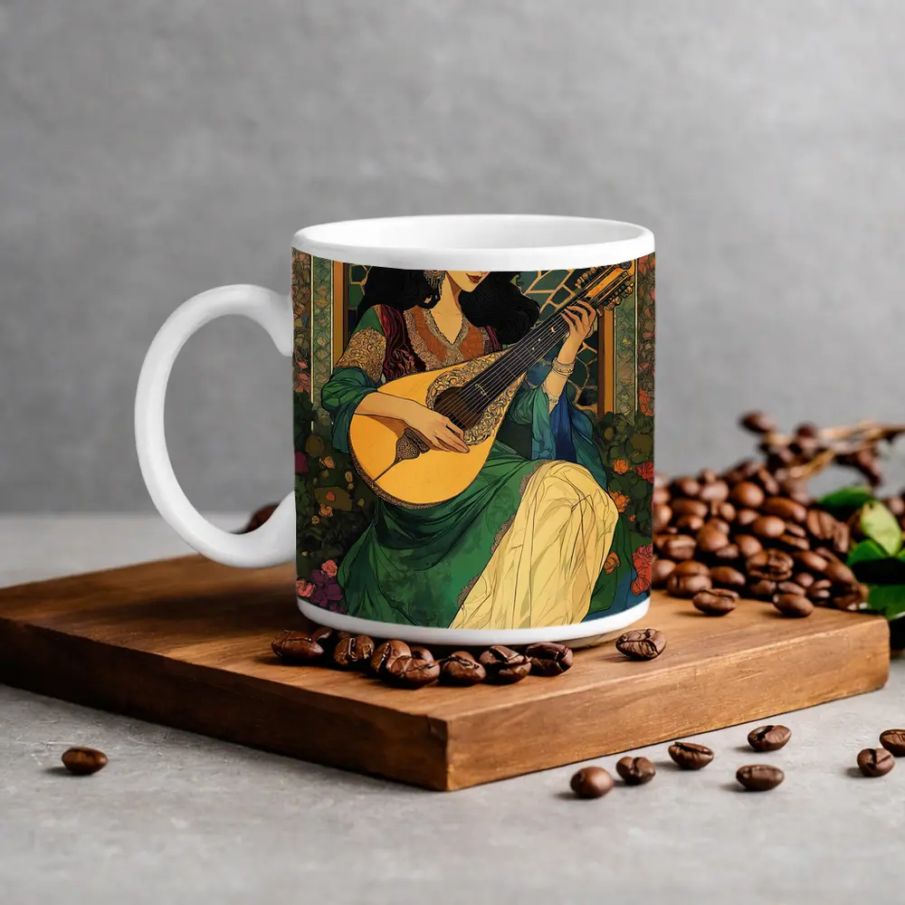Woman Playing Lute Art Nouveau Floral – Mugs