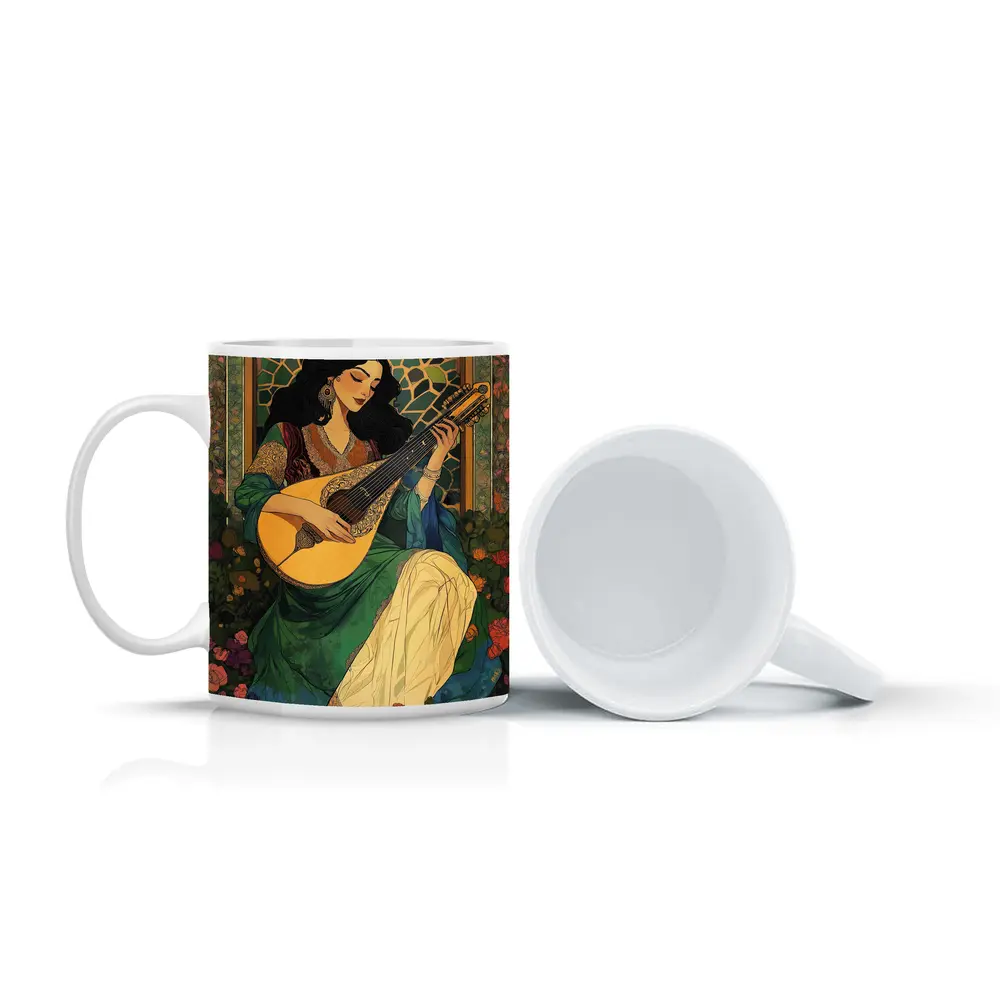 Woman Playing Lute Art Nouveau Floral – Mugs