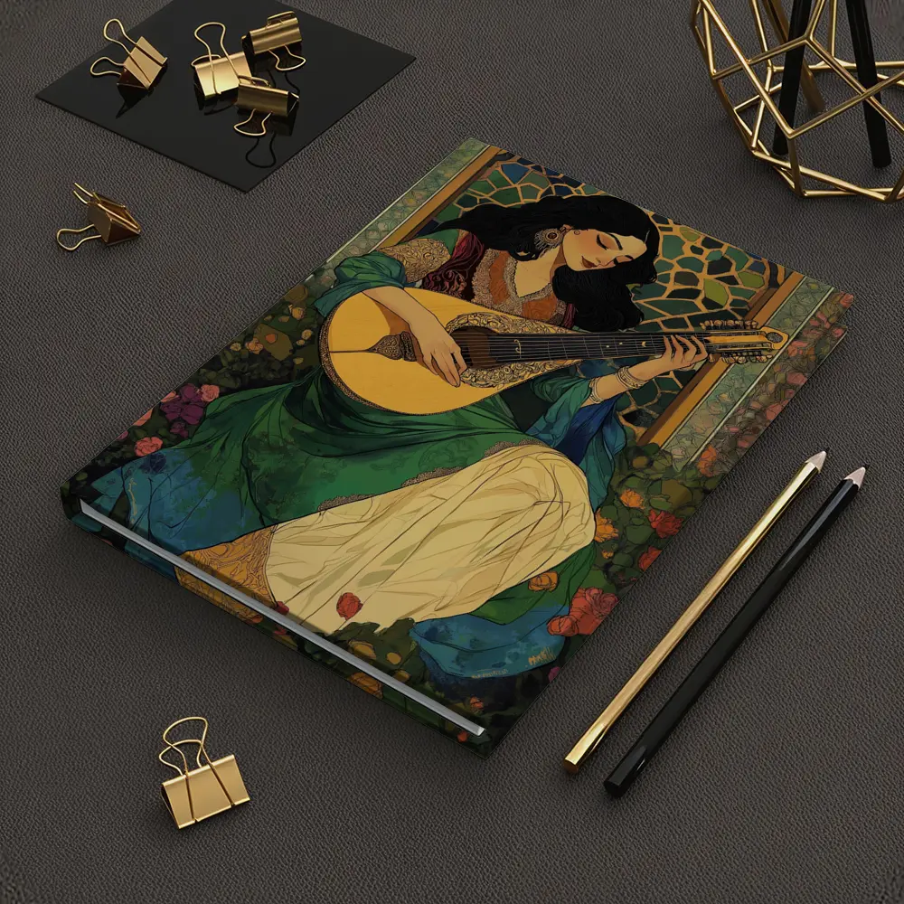 Woman Playing Lute Art Nouveau Floral – Notebooks