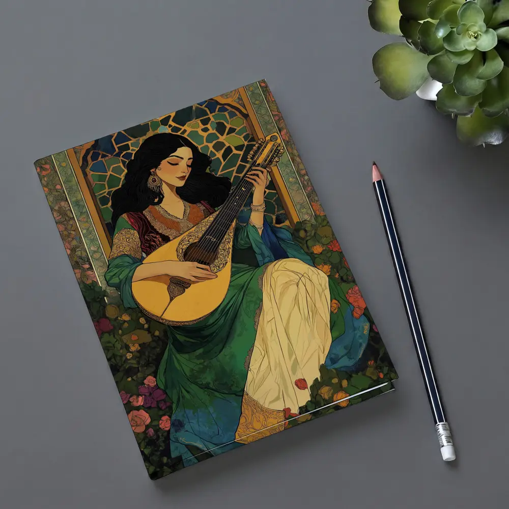 Woman Playing Lute Art Nouveau Floral – Notebooks