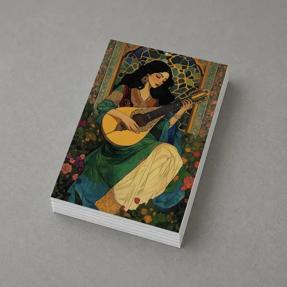 Woman Playing Lute Art Nouveau Floral – Postcards