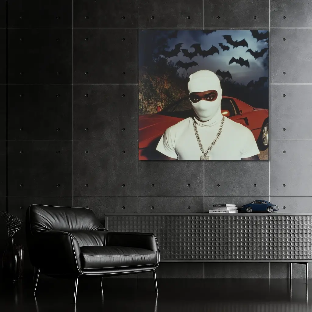 Masked Man Red Ferrari Bats Night – Wall Art