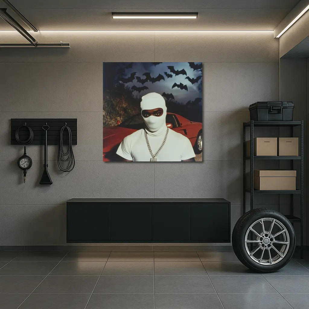 Masked Man Red Ferrari Bats Night – Wall Art