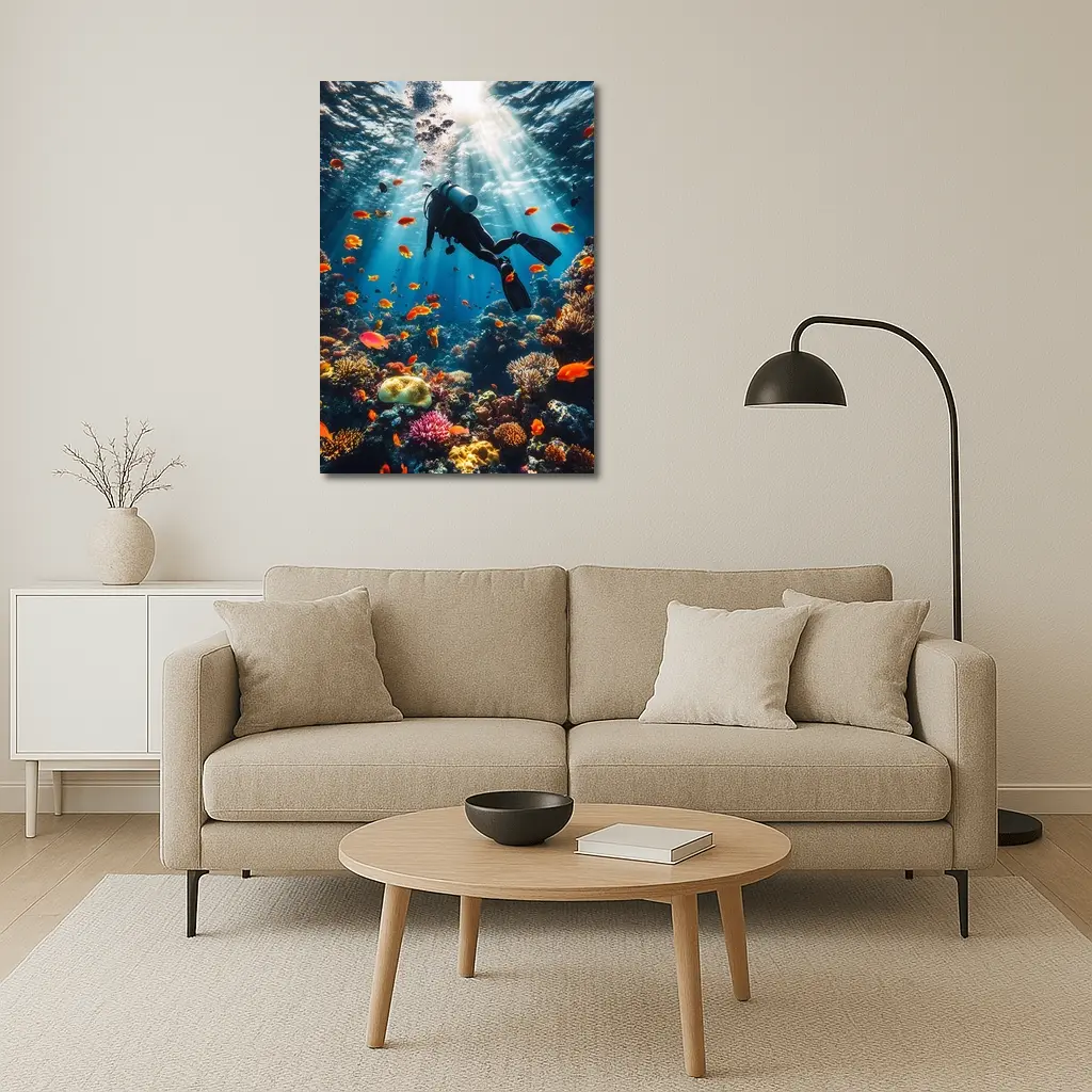 Scuba Diver Over Tropical Coral Reef – Wall Art