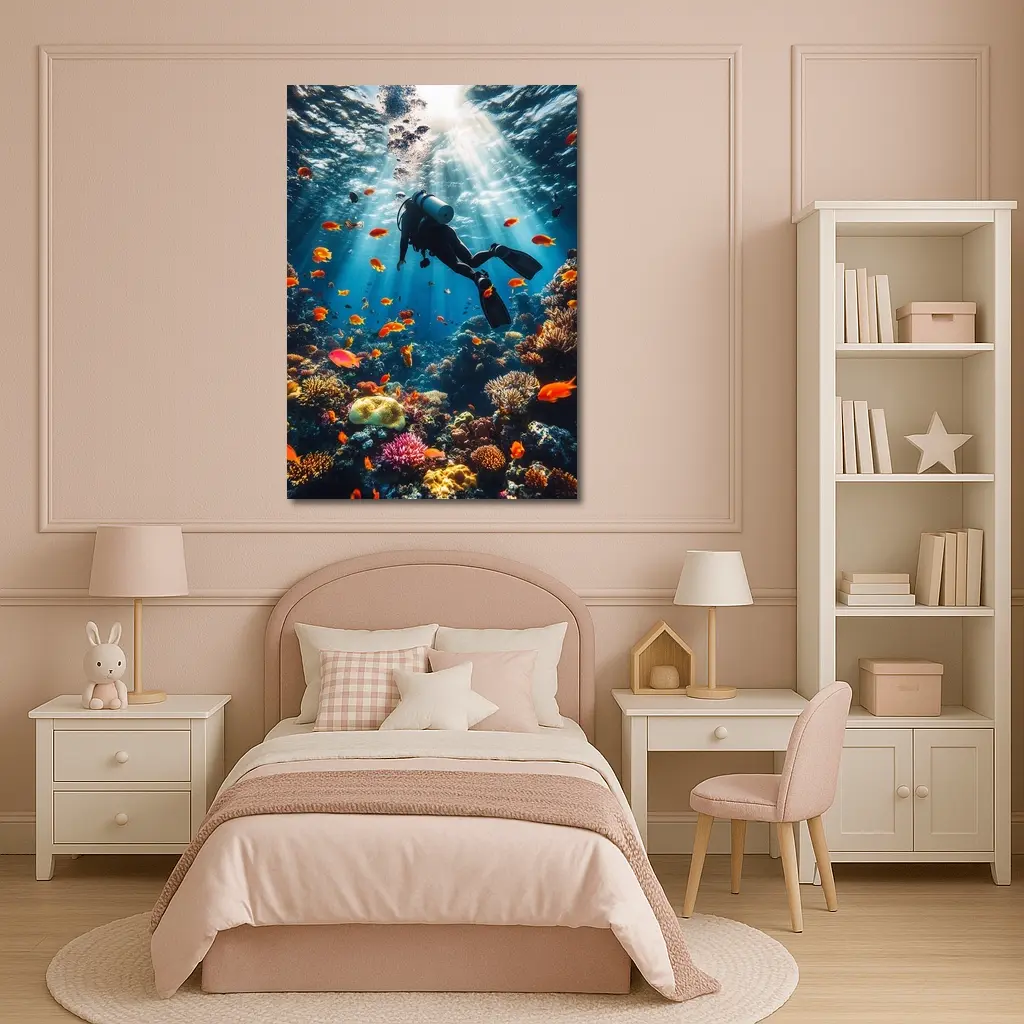 Scuba Diver Over Tropical Coral Reef – Wall Art