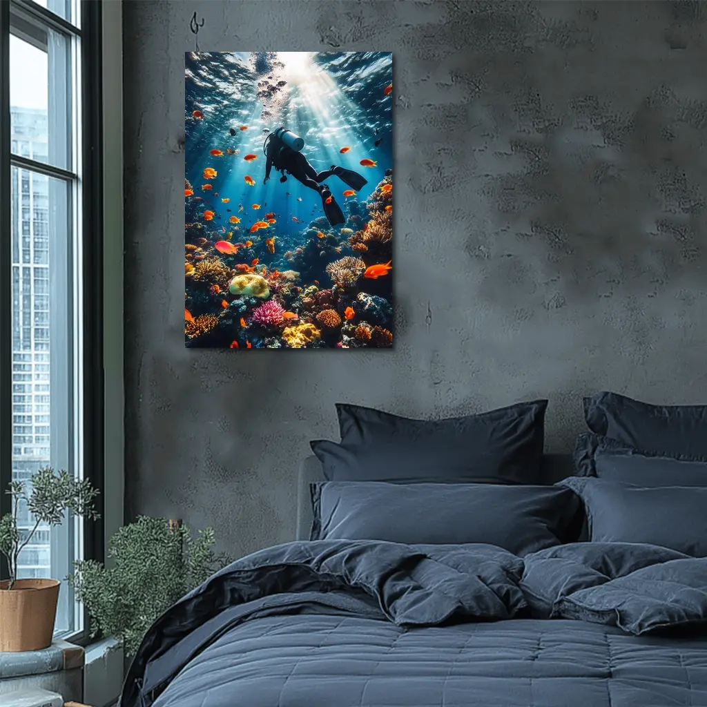 Scuba Diver Over Tropical Coral Reef – Wall Art