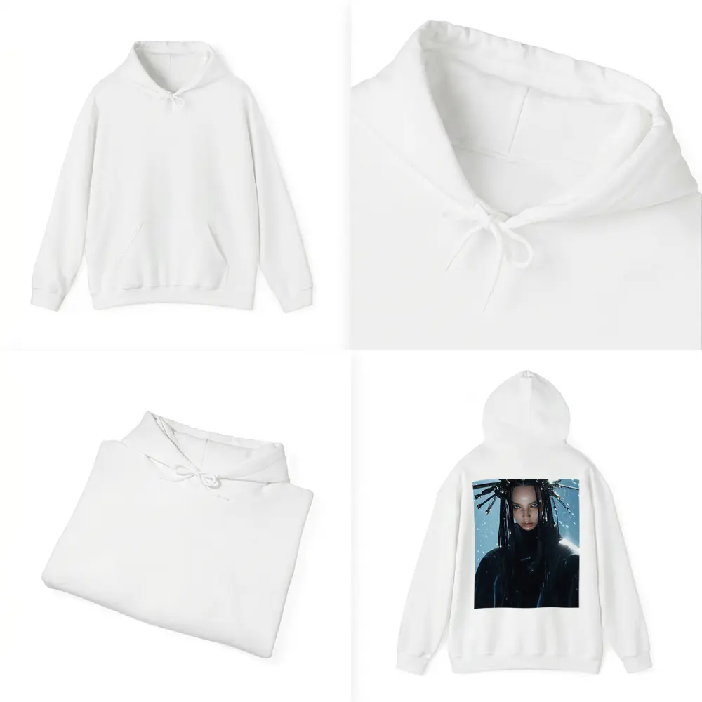 Cyberpunk Woman Mechanical Crown Snow Background – Hoodies