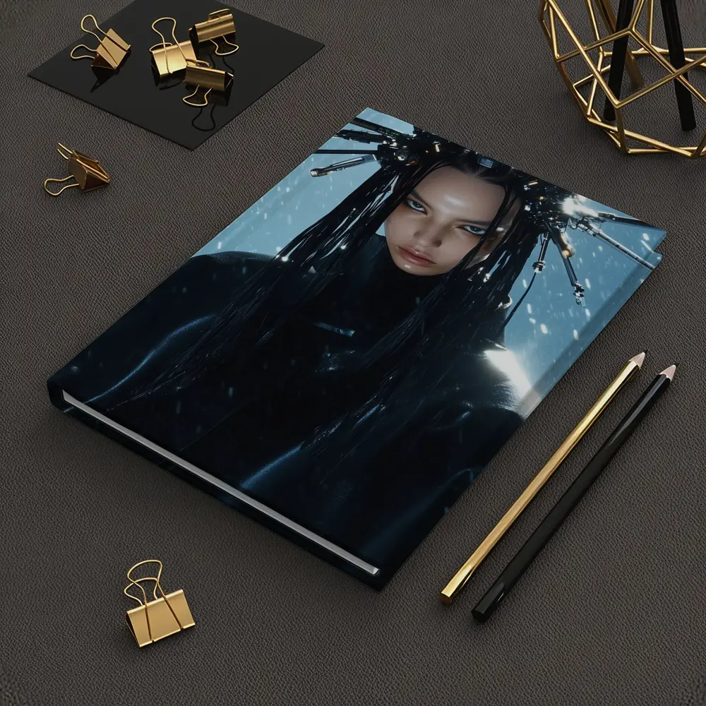 Cyberpunk Woman Mechanical Crown Snow Background – Notebooks
