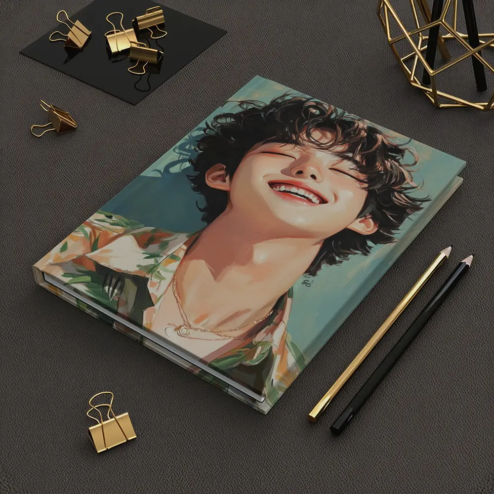 Smiling Korean Boy Illustration Teal Background – Notebooks