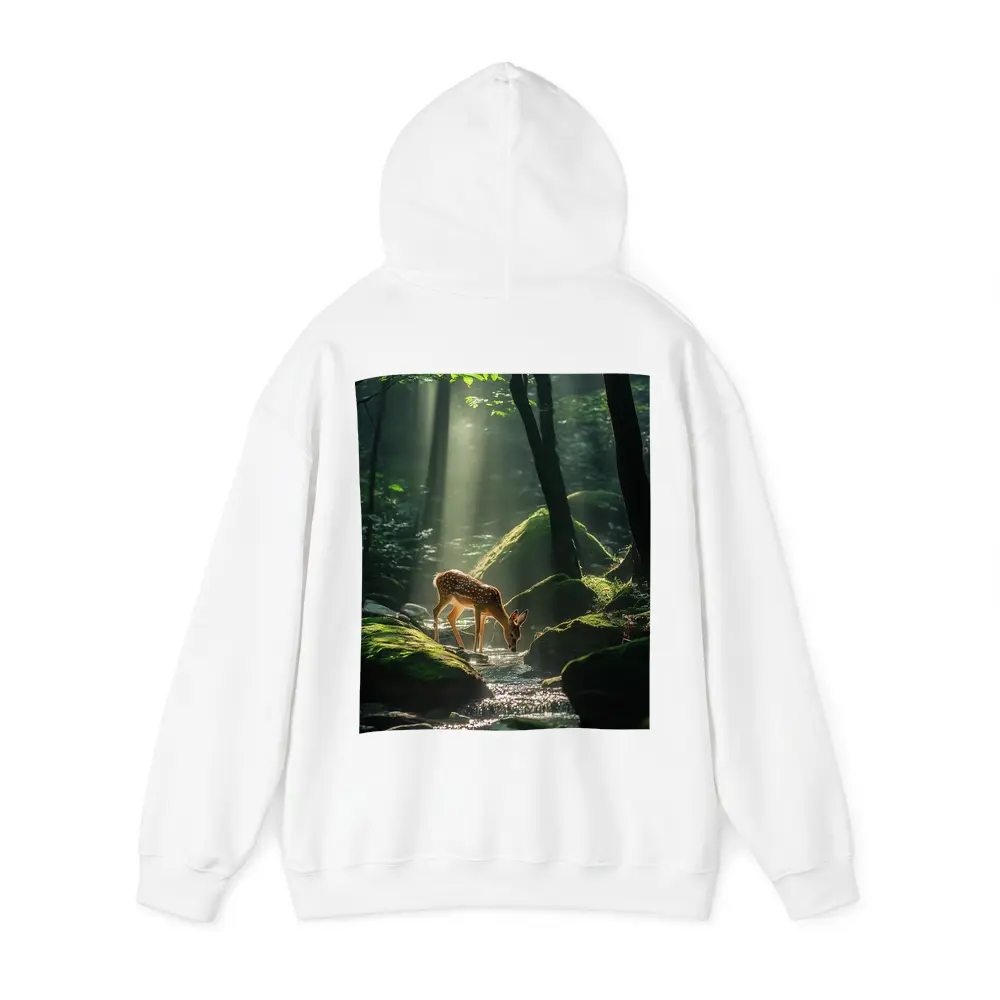 Fawn Drinking From Forest Stream Sunlight – Hoodies