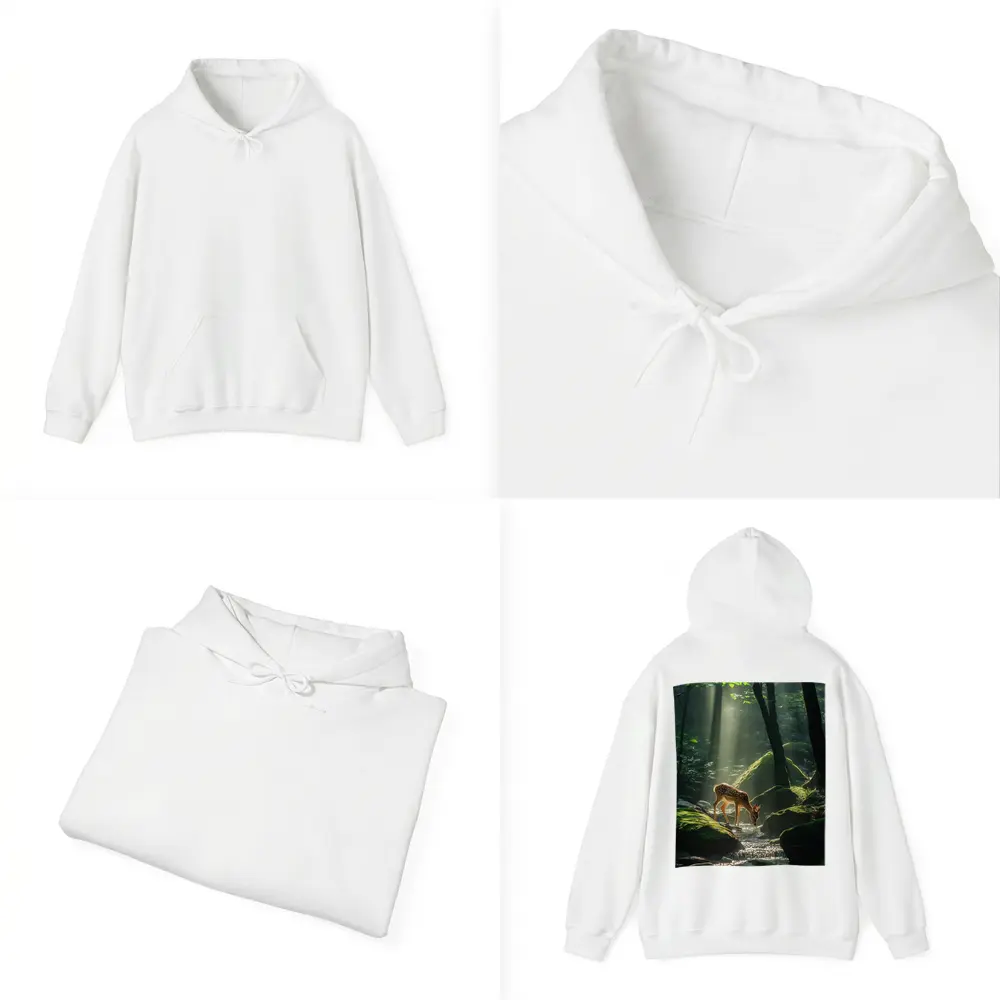 Fawn Drinking From Forest Stream Sunlight – Hoodies