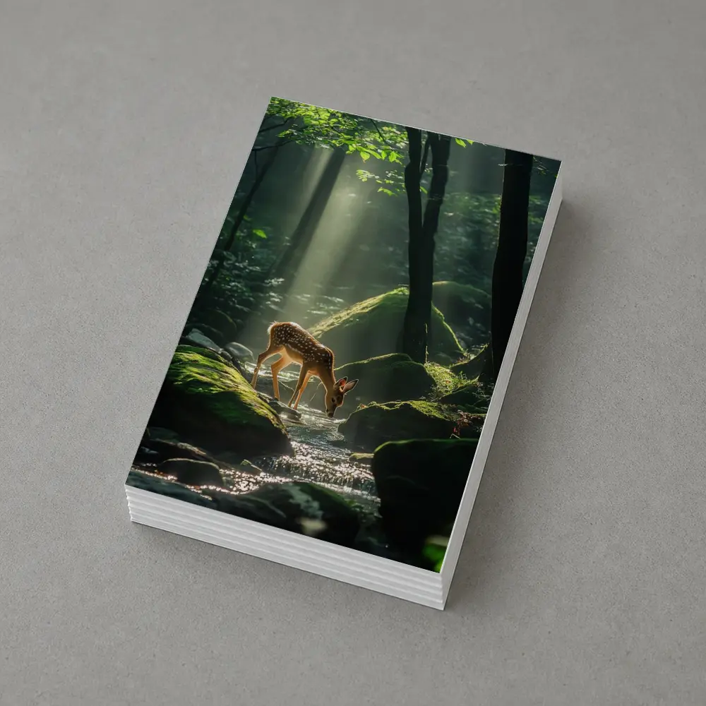 Fawn Drinking From Forest Stream Sunlight – Postcards