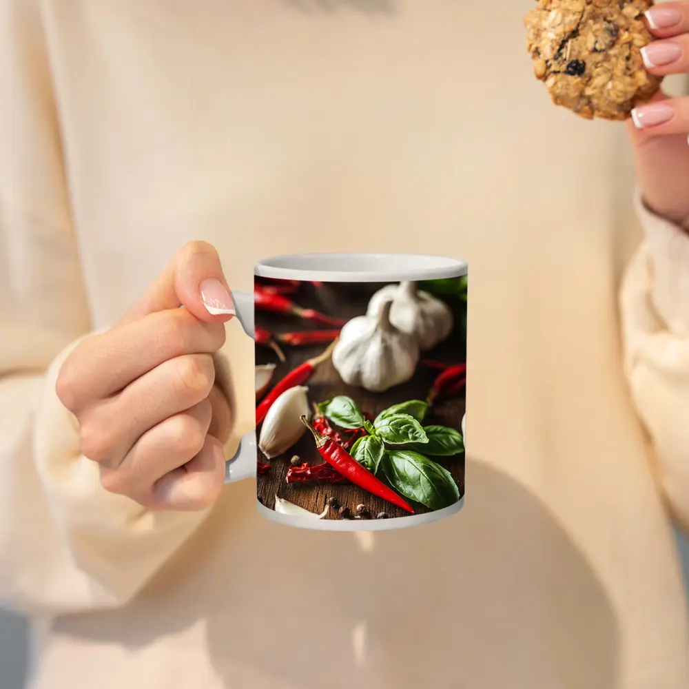 Red Chili Garlic Basil Spices Rustic Wood – Mugs