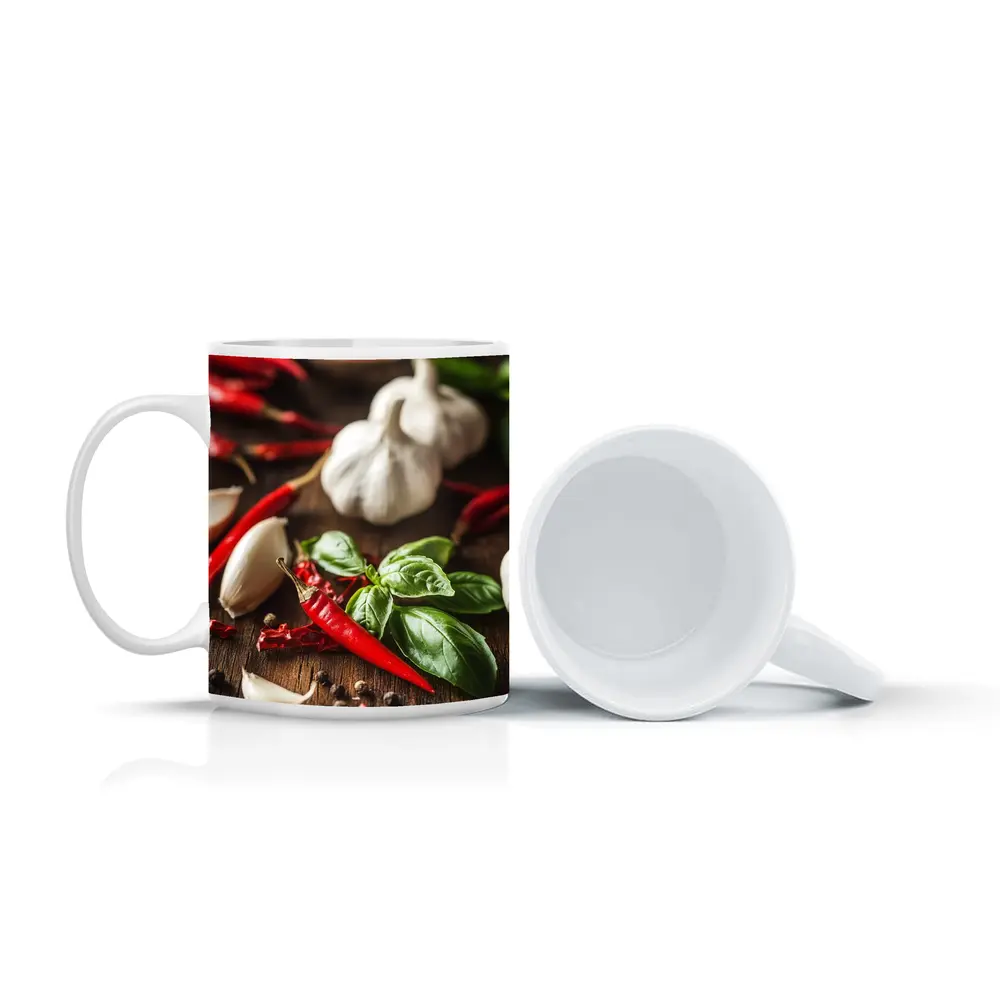 Red Chili Garlic Basil Spices Rustic Wood – Mugs