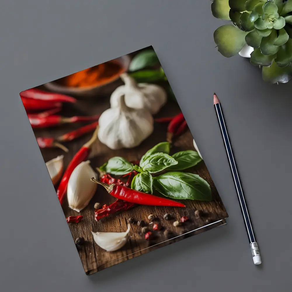 Red Chili Garlic Basil Spices Rustic Wood – Notebooks