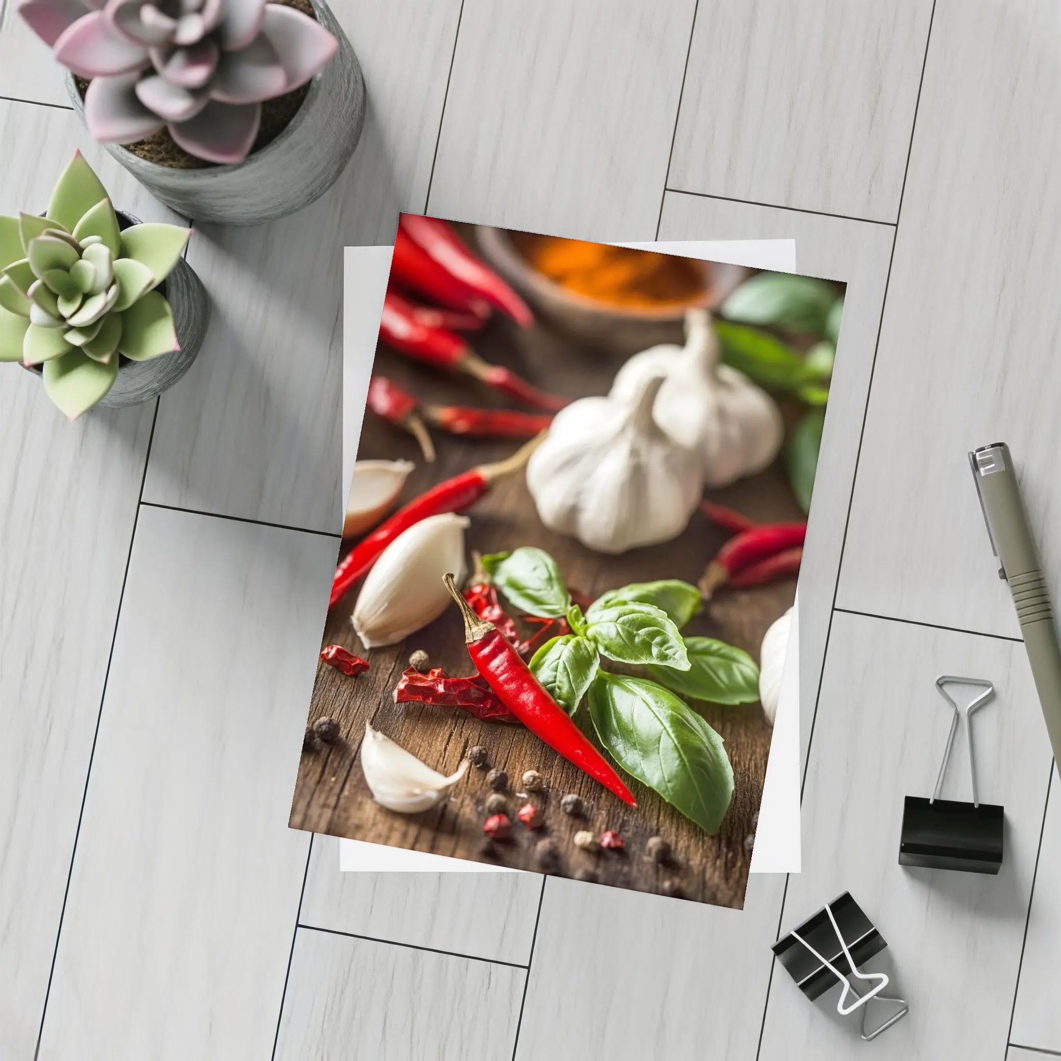Red Chili Garlic Basil Spices Rustic Wood – Postcards