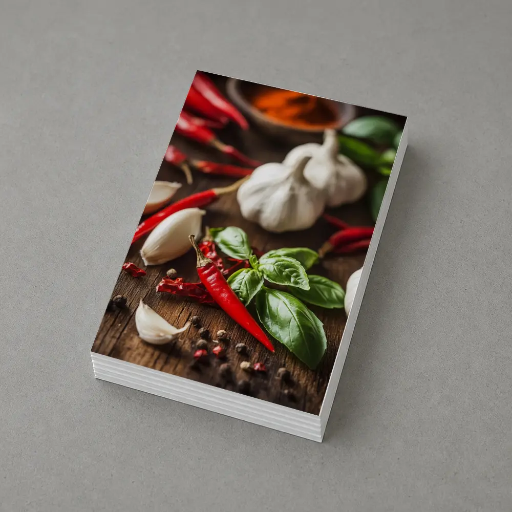 Red Chili Garlic Basil Spices Rustic Wood – Postcards