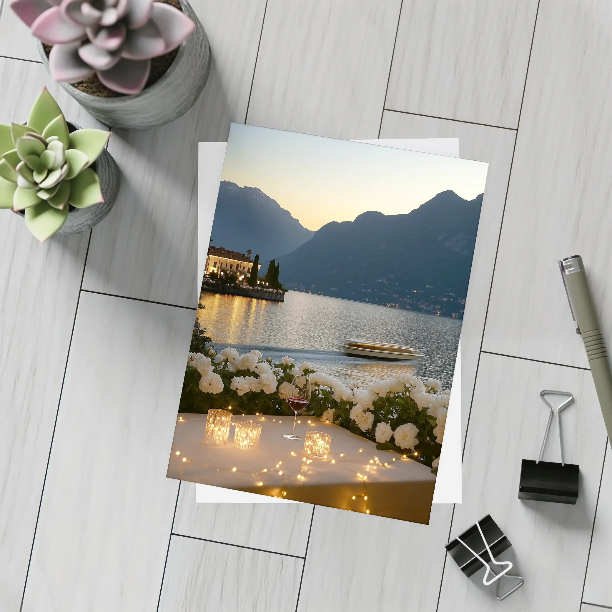 Lake Como Sunset Roses Candlelight Evening – Postcards