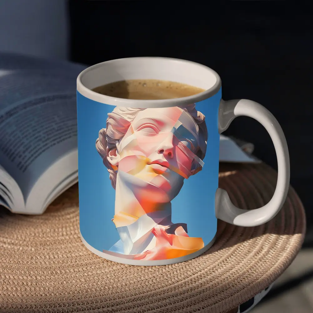 Classical Sculpture Glitch Art Blue Sky – Mugs