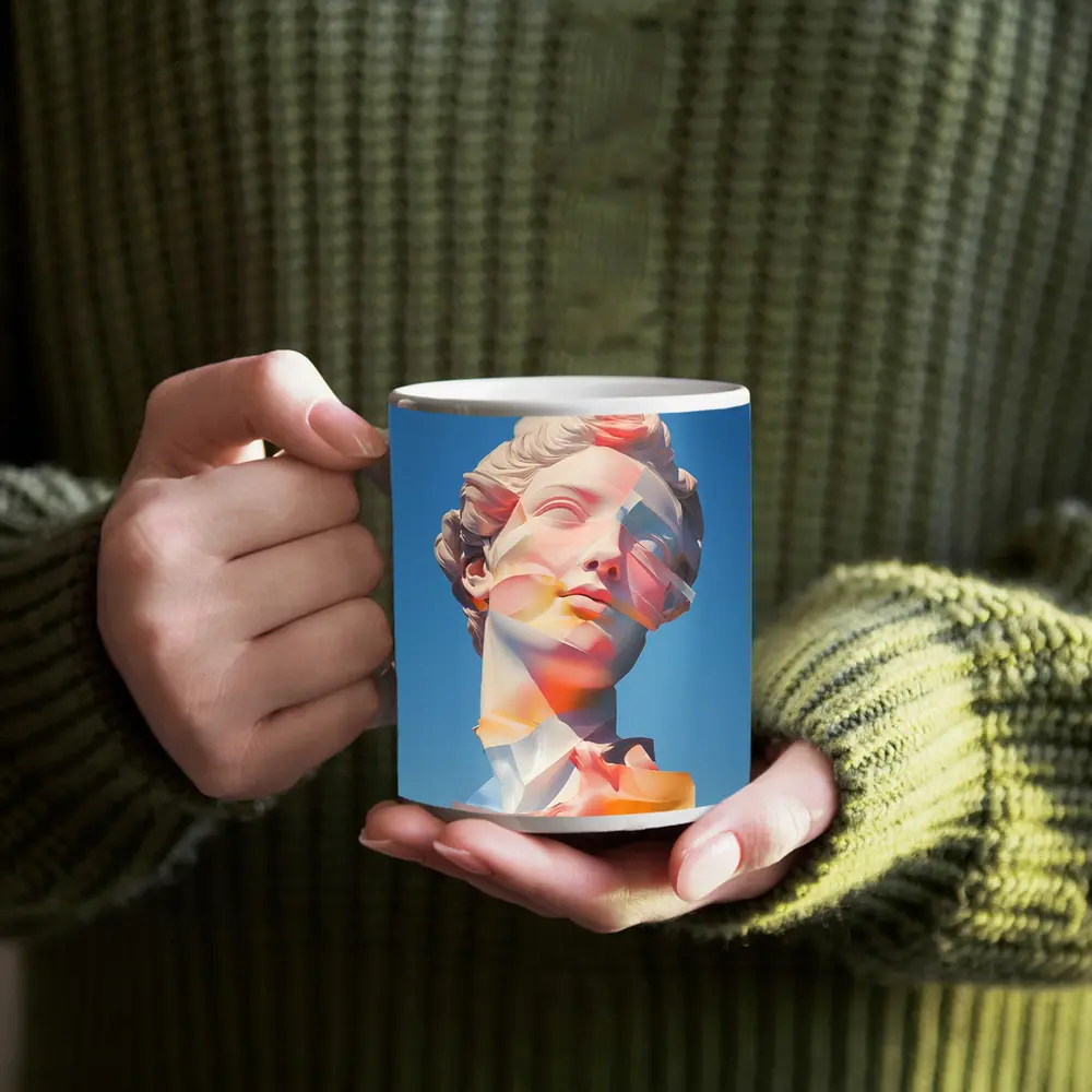 Classical Sculpture Glitch Art Blue Sky – Mugs