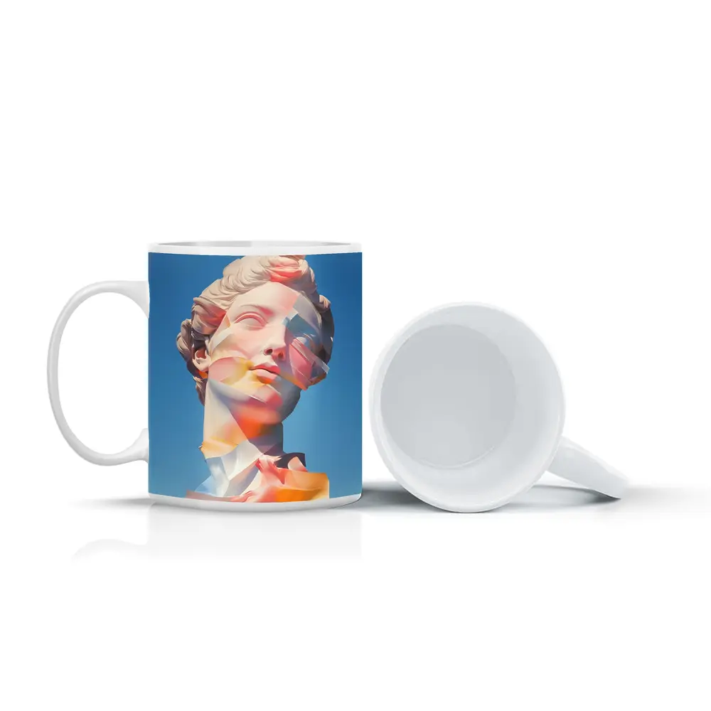 Classical Sculpture Glitch Art Blue Sky – Mugs
