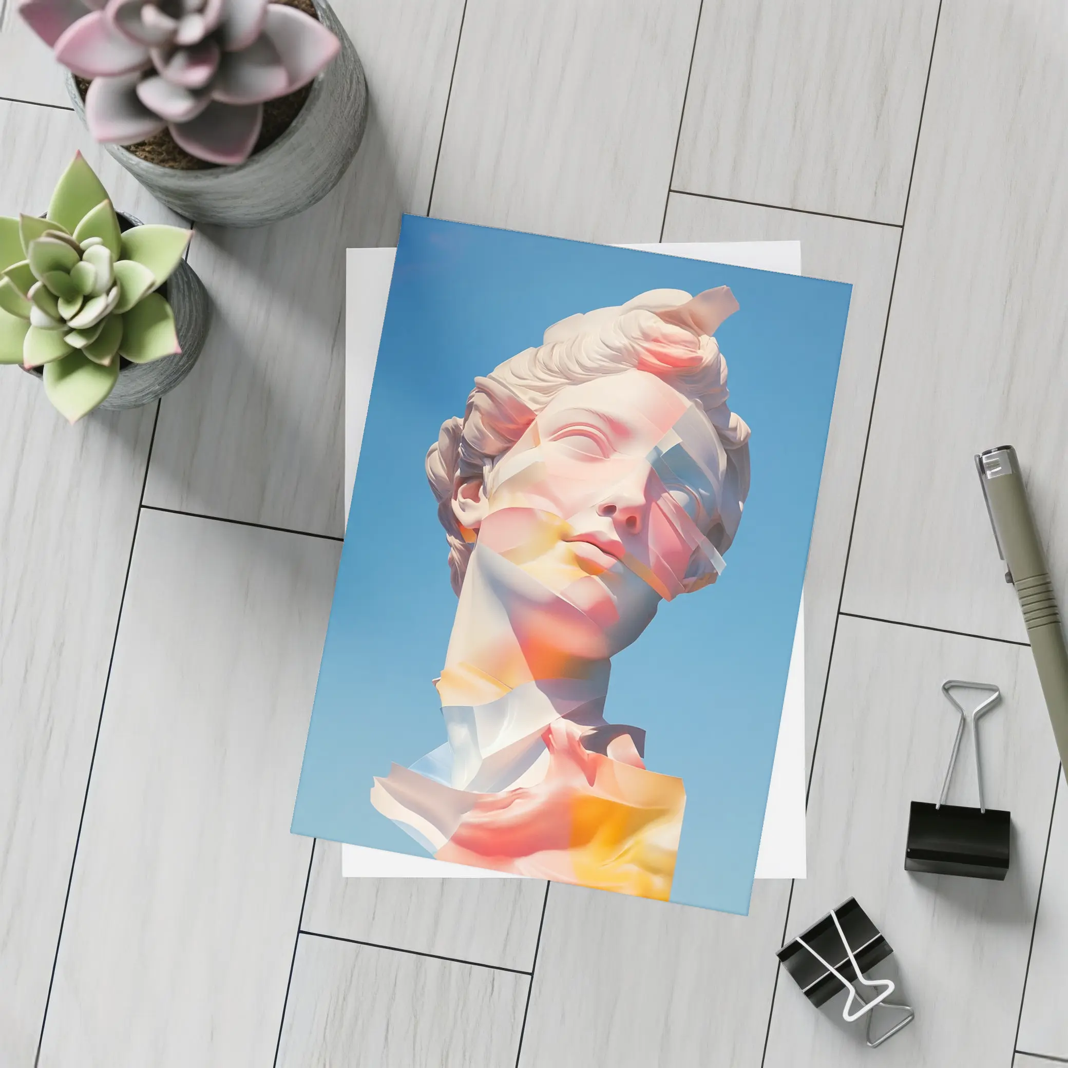 Classical Sculpture Glitch Art Blue Sky – Postcards