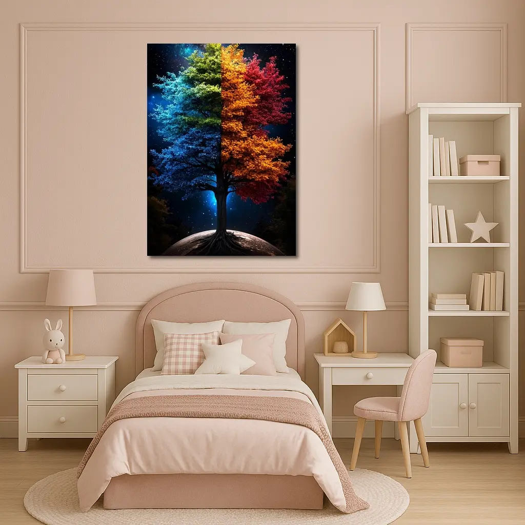 Colorful Tree Split Seasons Starry Night – Wall Art