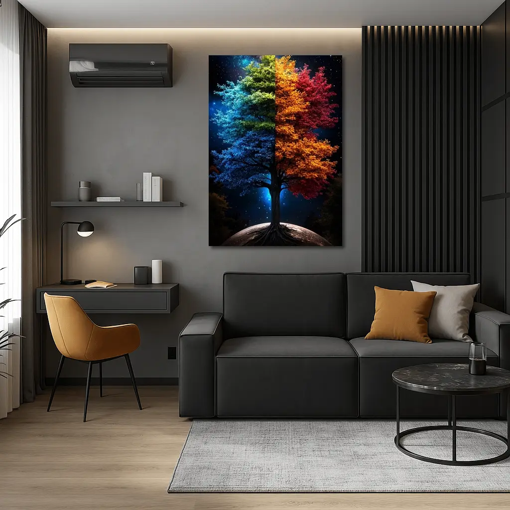 Colorful Tree Split Seasons Starry Night – Wall Art