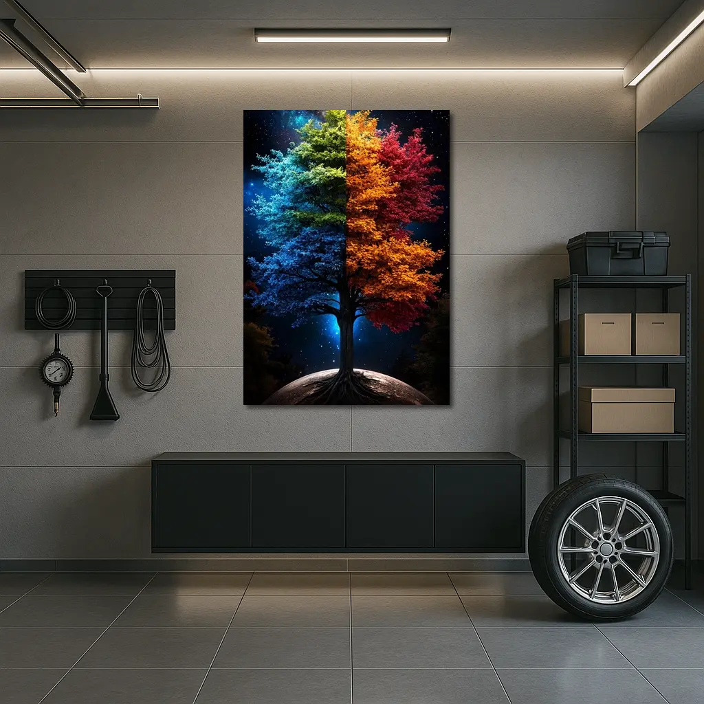 Colorful Tree Split Seasons Starry Night – Wall Art