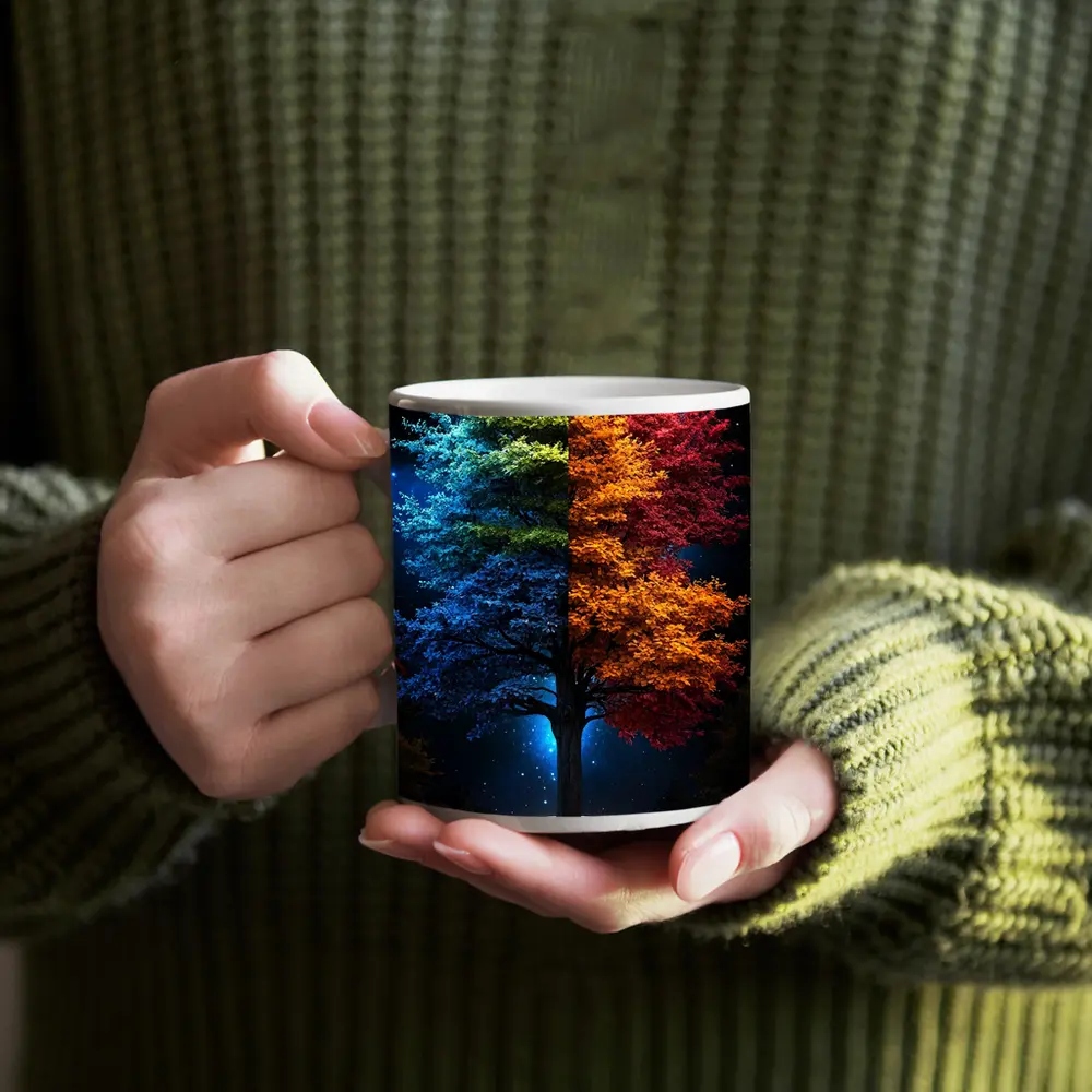 Colorful Tree Split Seasons Starry Night – Mugs