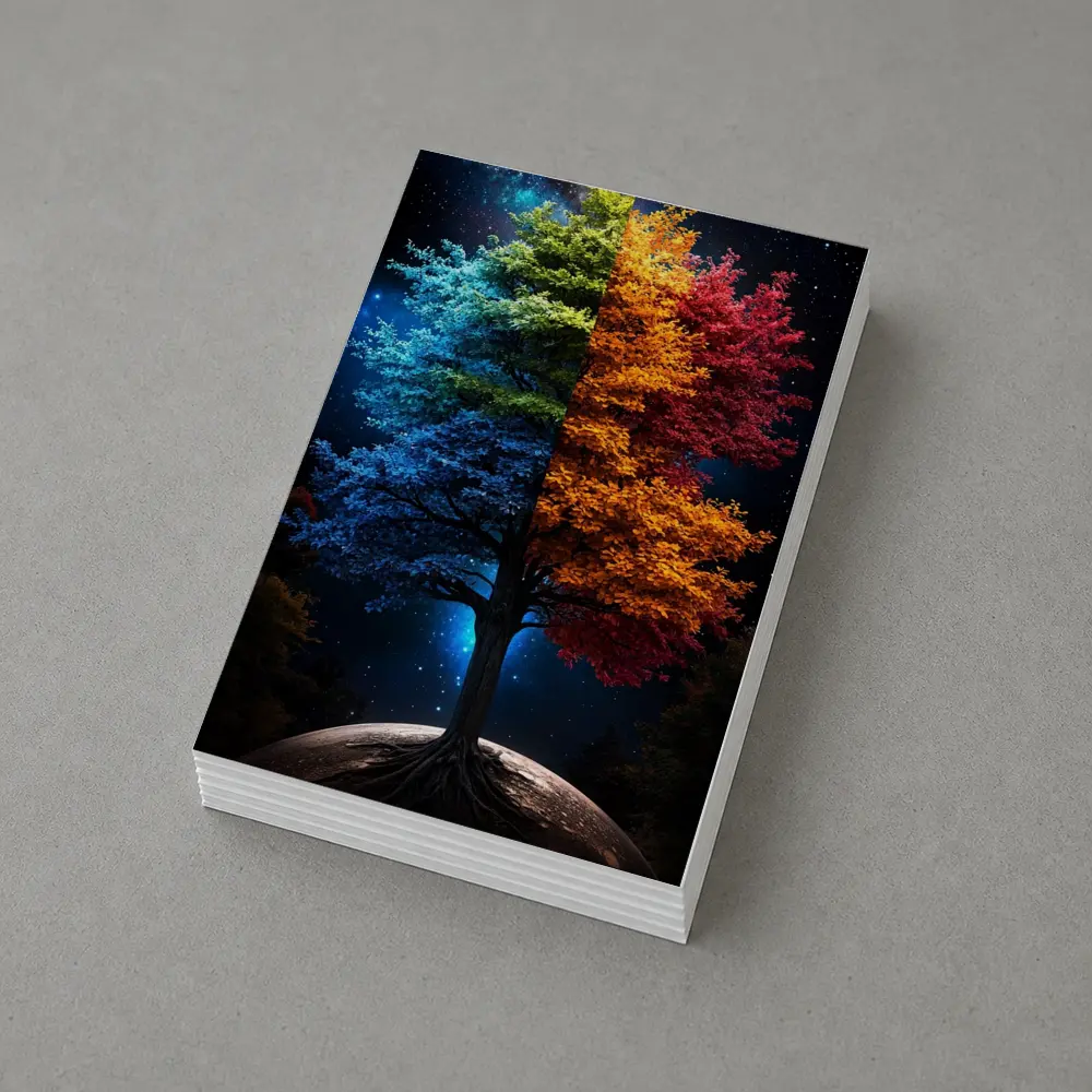 Colorful Tree Split Seasons Starry Night – Postcards