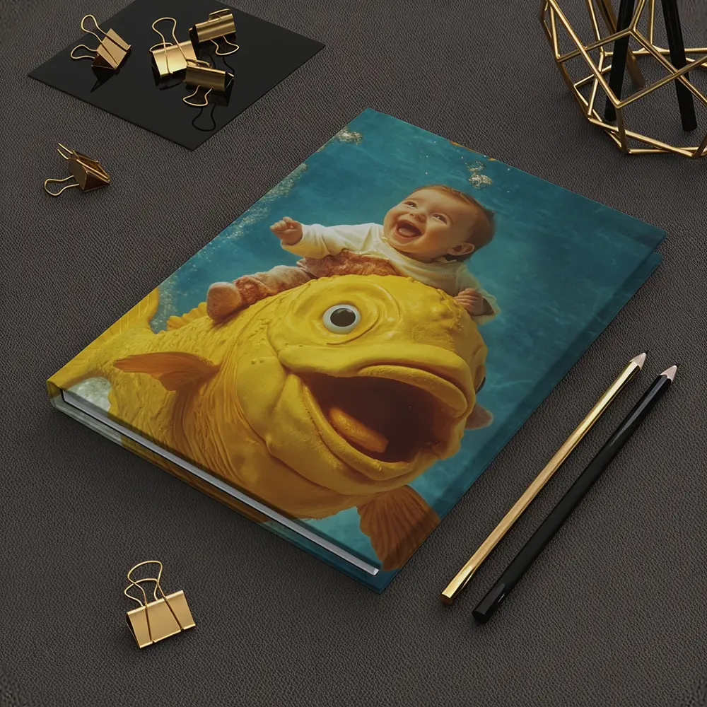 Happy Baby Riding Giant Yellow Fish Underwater – Notebooks
