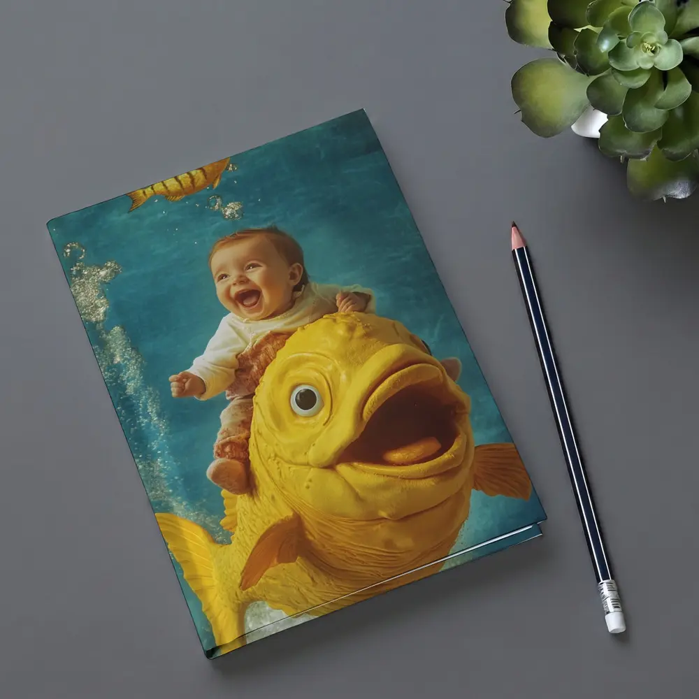 Happy Baby Riding Giant Yellow Fish Underwater – Notebooks