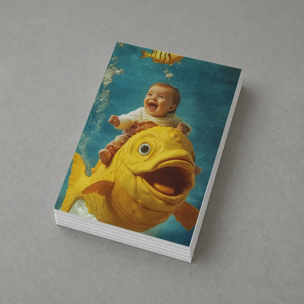 Happy Baby Riding Giant Yellow Fish Underwater – Postcards