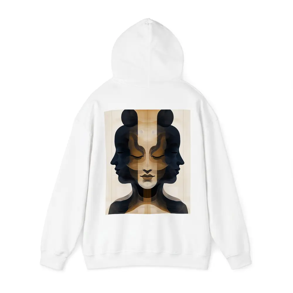Symmetrical Women Faces Abstract Beige Art – Hoodies