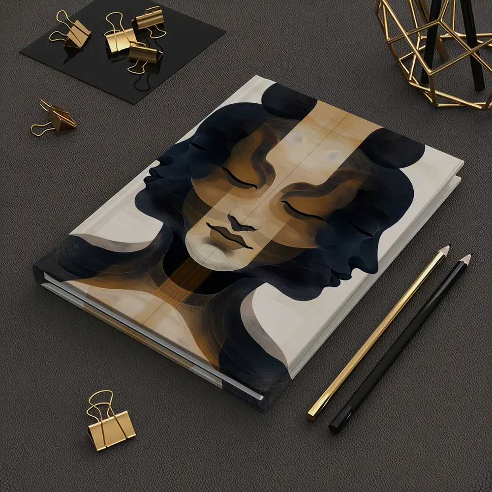 Symmetrical Women Faces Abstract Beige Art – Notebooks