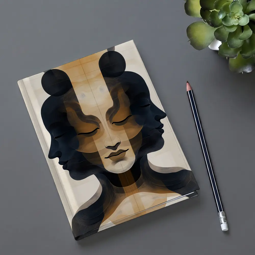 Symmetrical Women Faces Abstract Beige Art – Notebooks