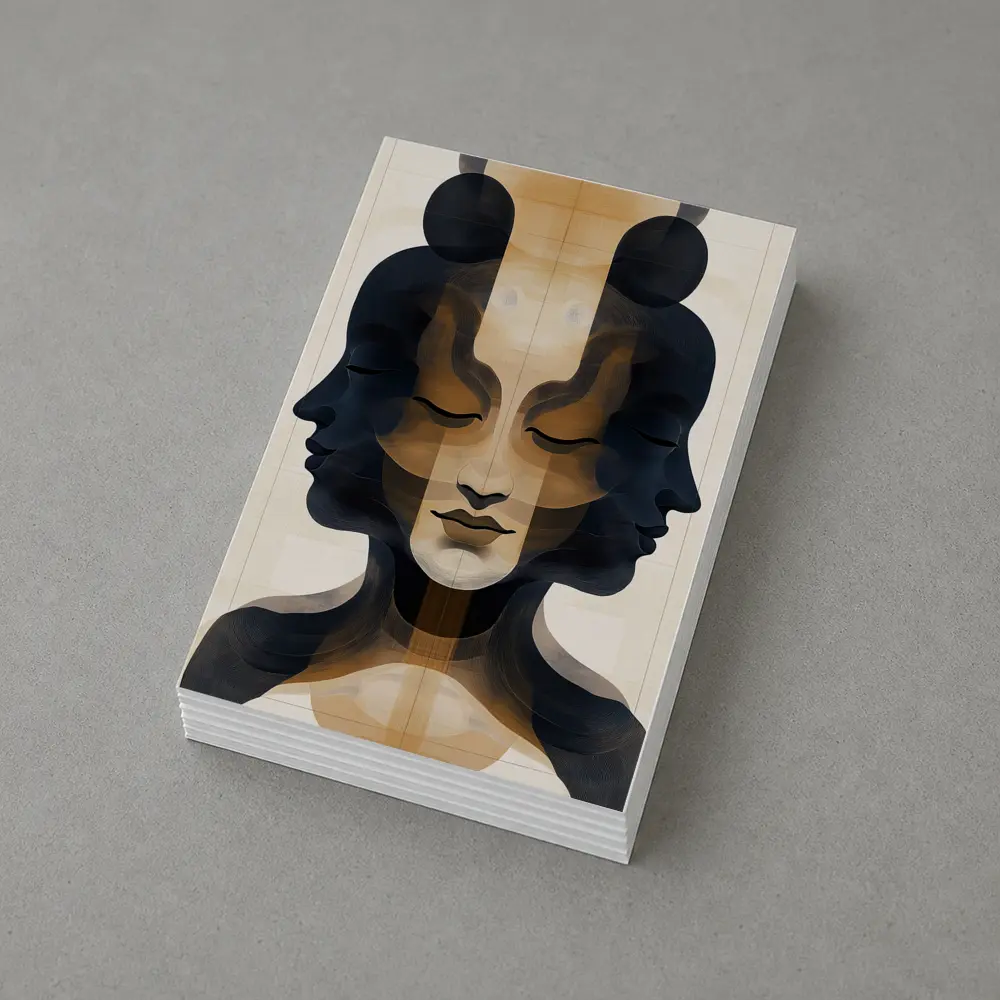 Symmetrical Women Faces Abstract Beige Art – Postcards