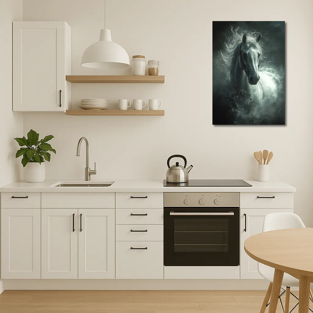 White Horse Emerging From Dark Misty Clouds – Wall Art