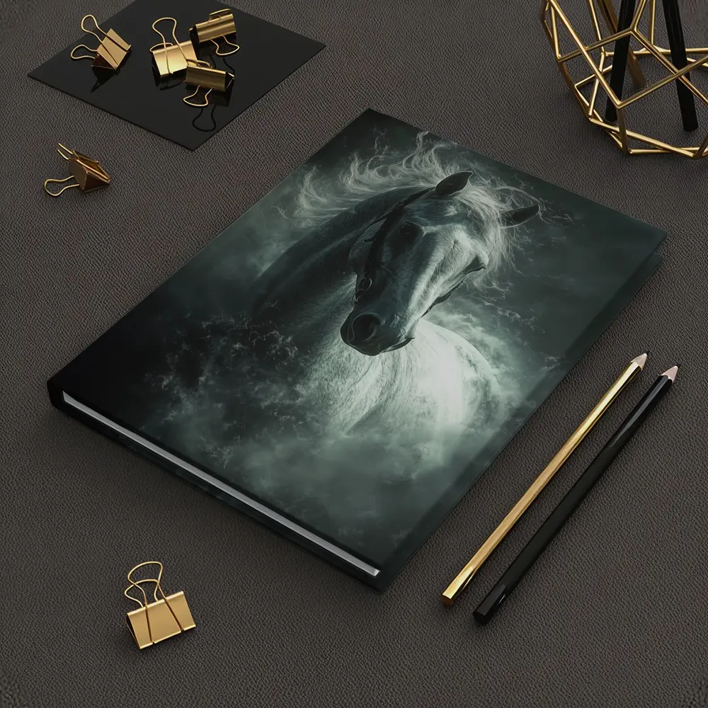 White Horse Emerging From Dark Misty Clouds – Notebooks