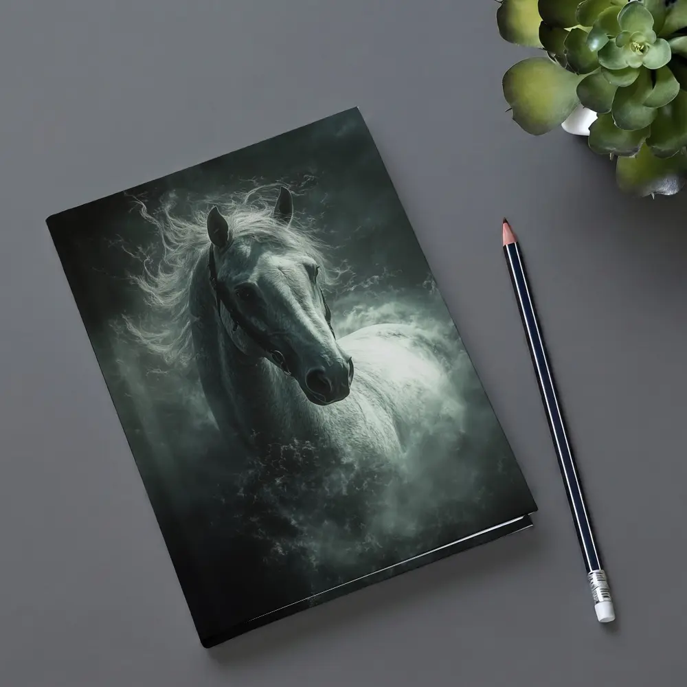 White Horse Emerging From Dark Misty Clouds – Notebooks