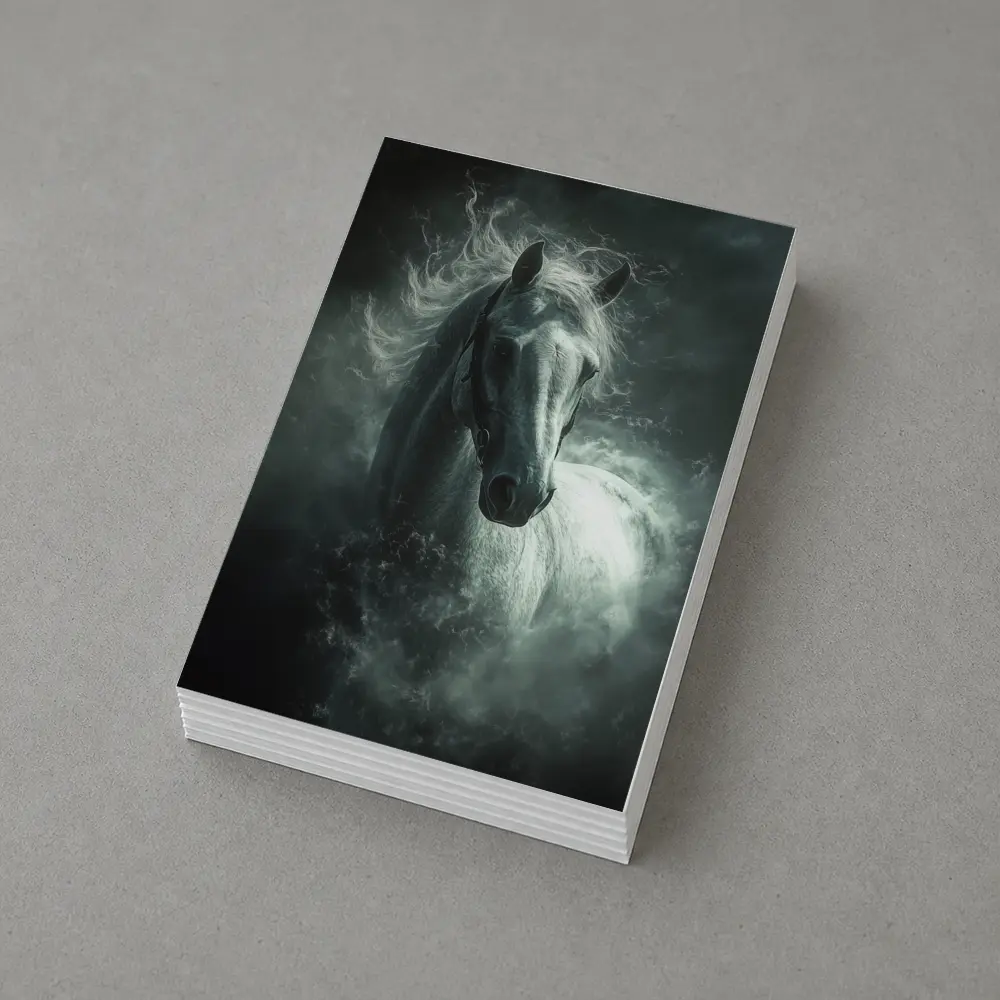 White Horse Emerging From Dark Misty Clouds – Postcards