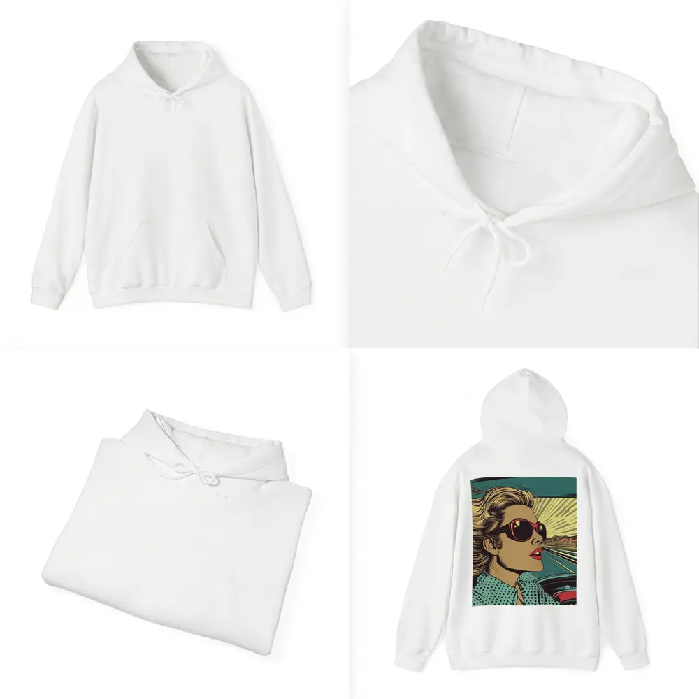 Pop Art Woman Driving Convertible Open Road – Hoodies