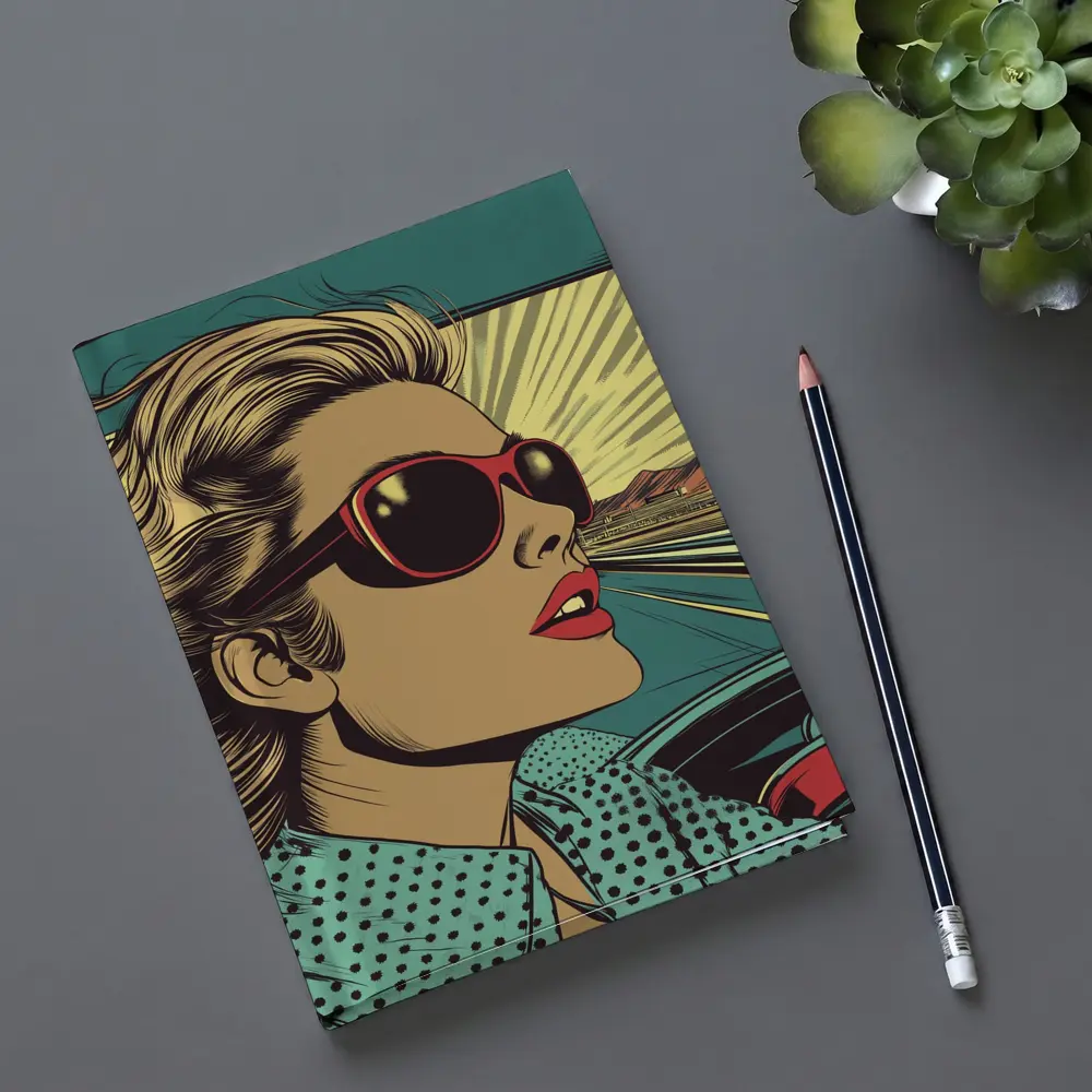 Pop Art Woman Driving Convertible Open Road – Notebooks