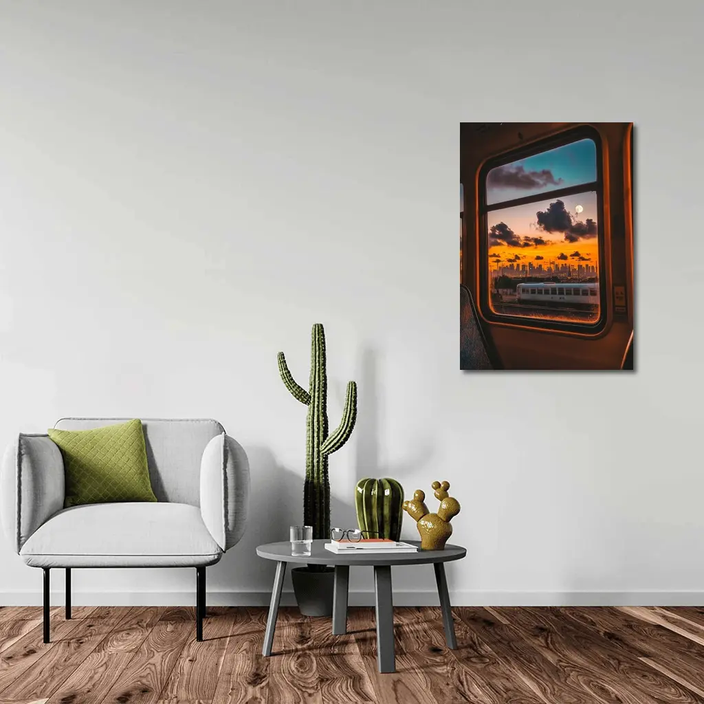 City Skyline Sunset View Train Window – Wall Art