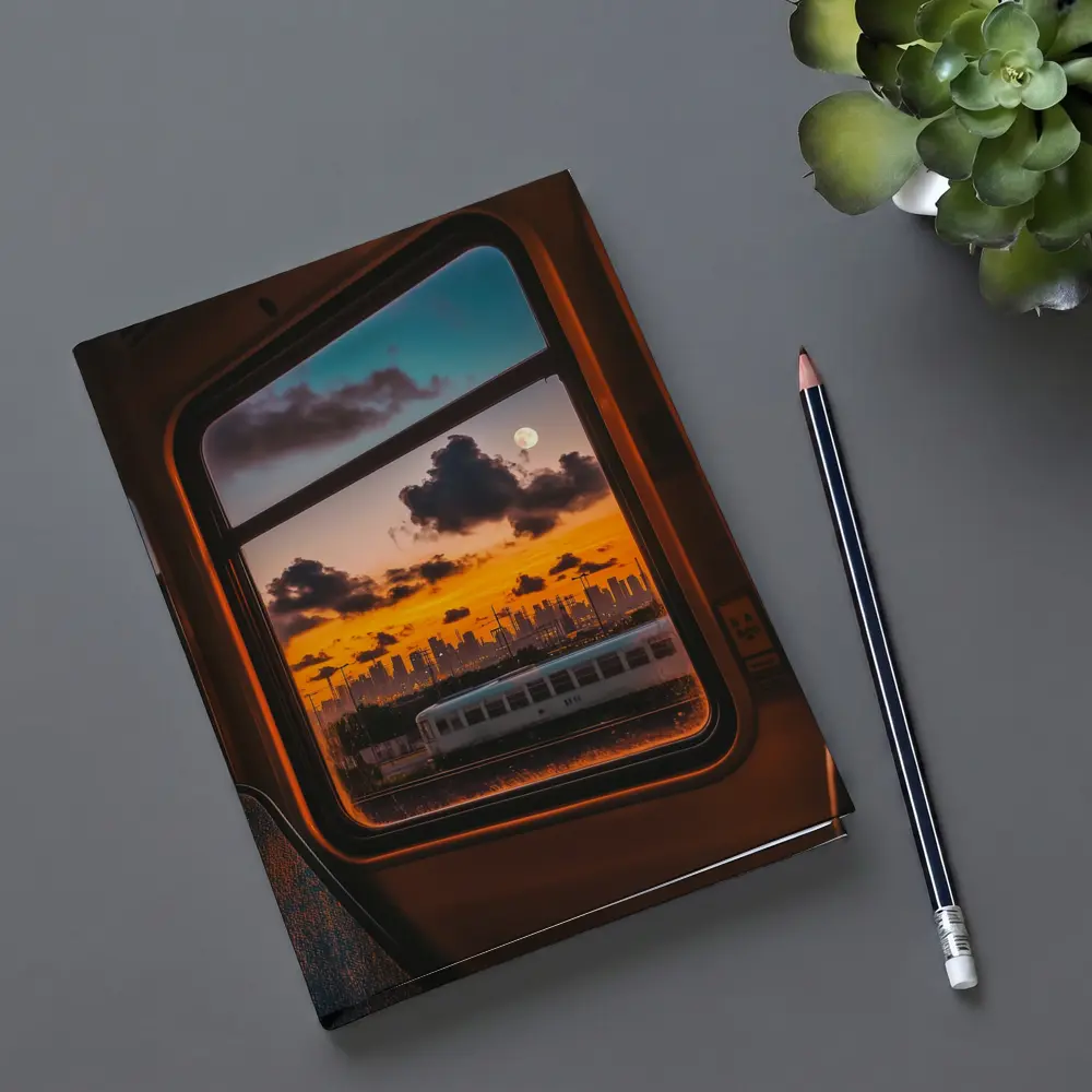 City Skyline Sunset View Train Window – Notebooks
