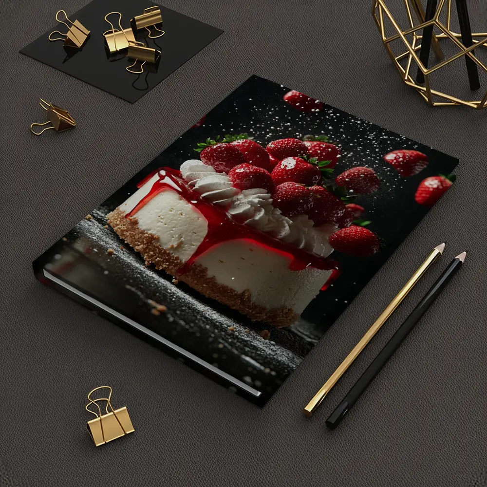 Strawberry Cheesecake Dark Background Food Art – Notebooks