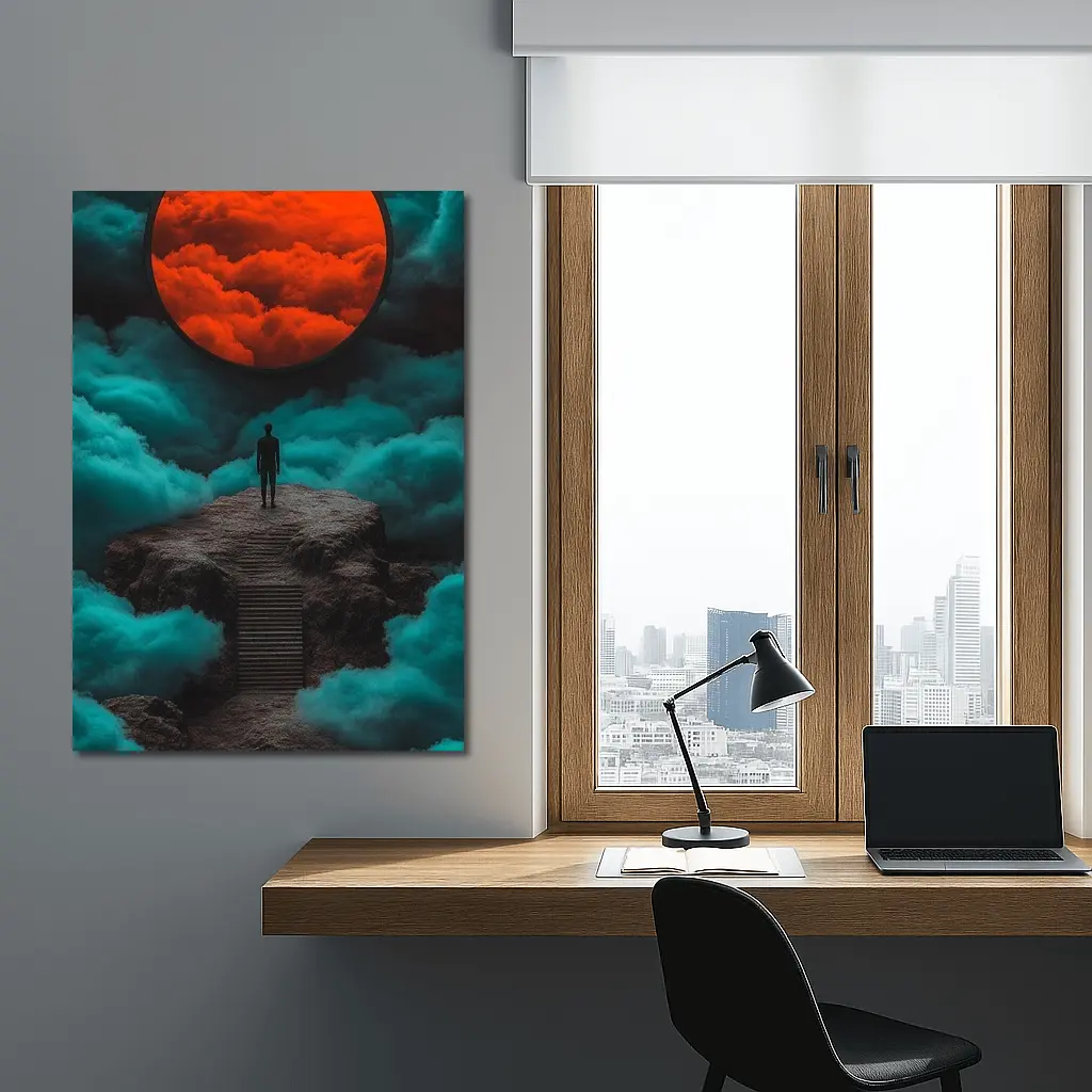 Lone Figure Red Moon Surreal Clouds – Wall Art